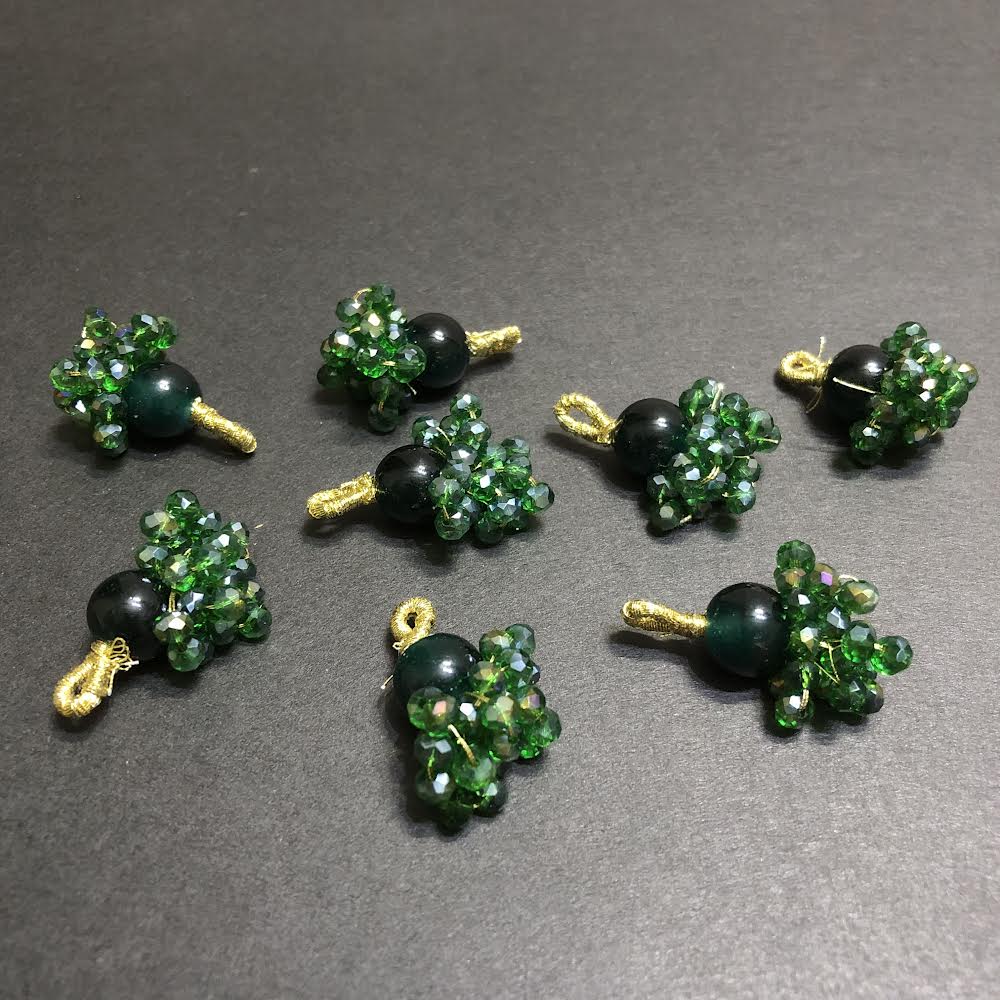 Dangling Green Transparent Crystals Golden Tassel