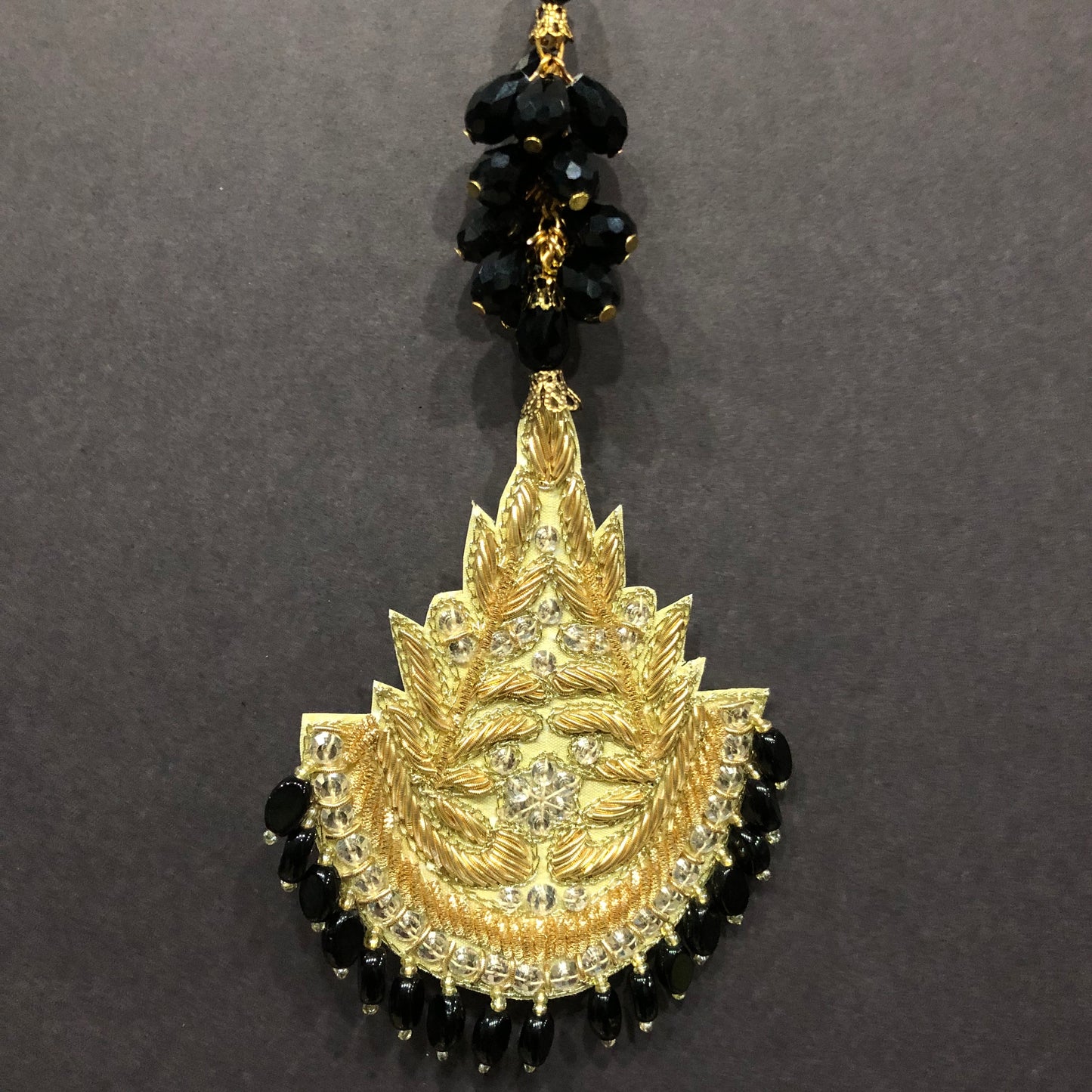 Alluring Black Beady Golden Motif with Black and Golden Backdori