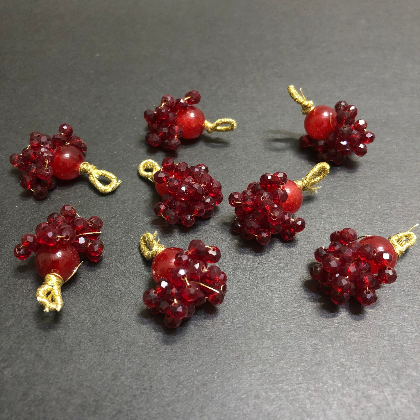 Dangling Dark Red Transparent Crystals Golden Tassel