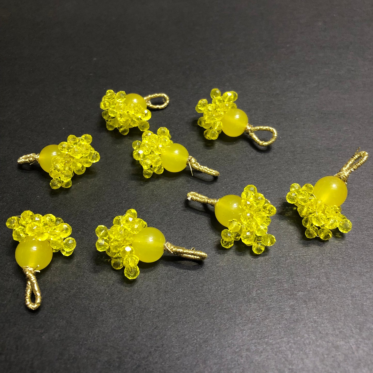 Dangling Lime Yellow Transparent Crystals Golden Tassel