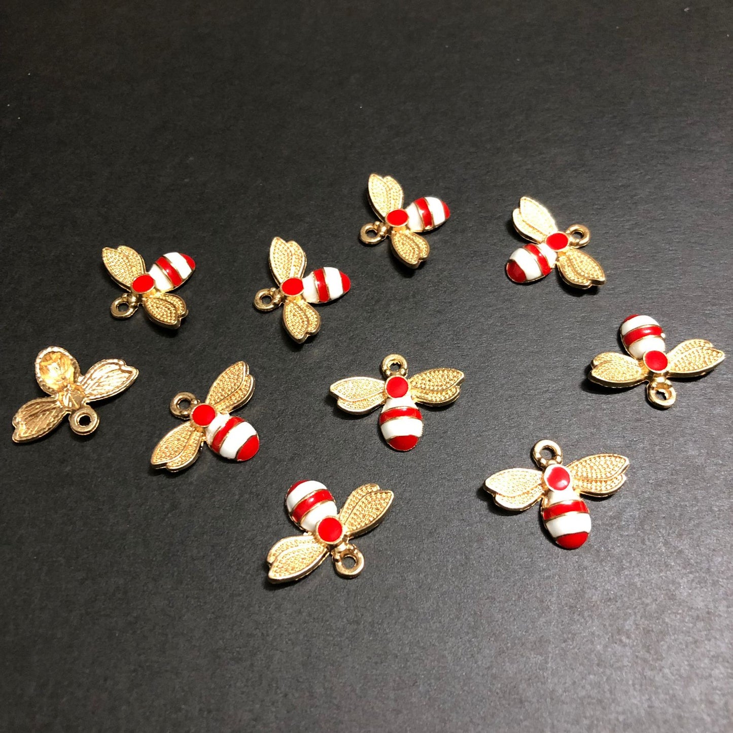 Golden Bee Red and White Aura Charm Button