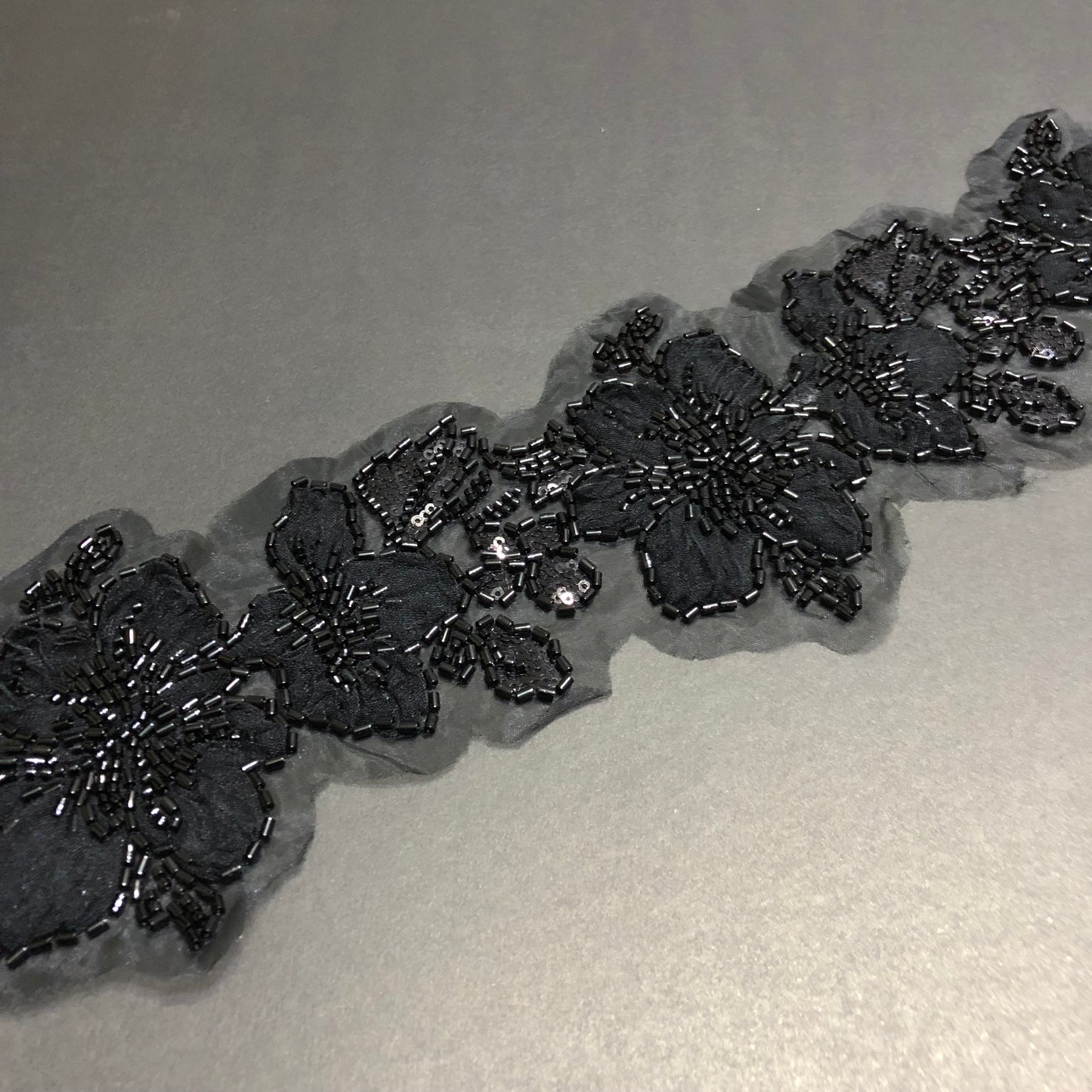 Floral Leafy Black Sequence, Cutdana, and Net Tissue Lace