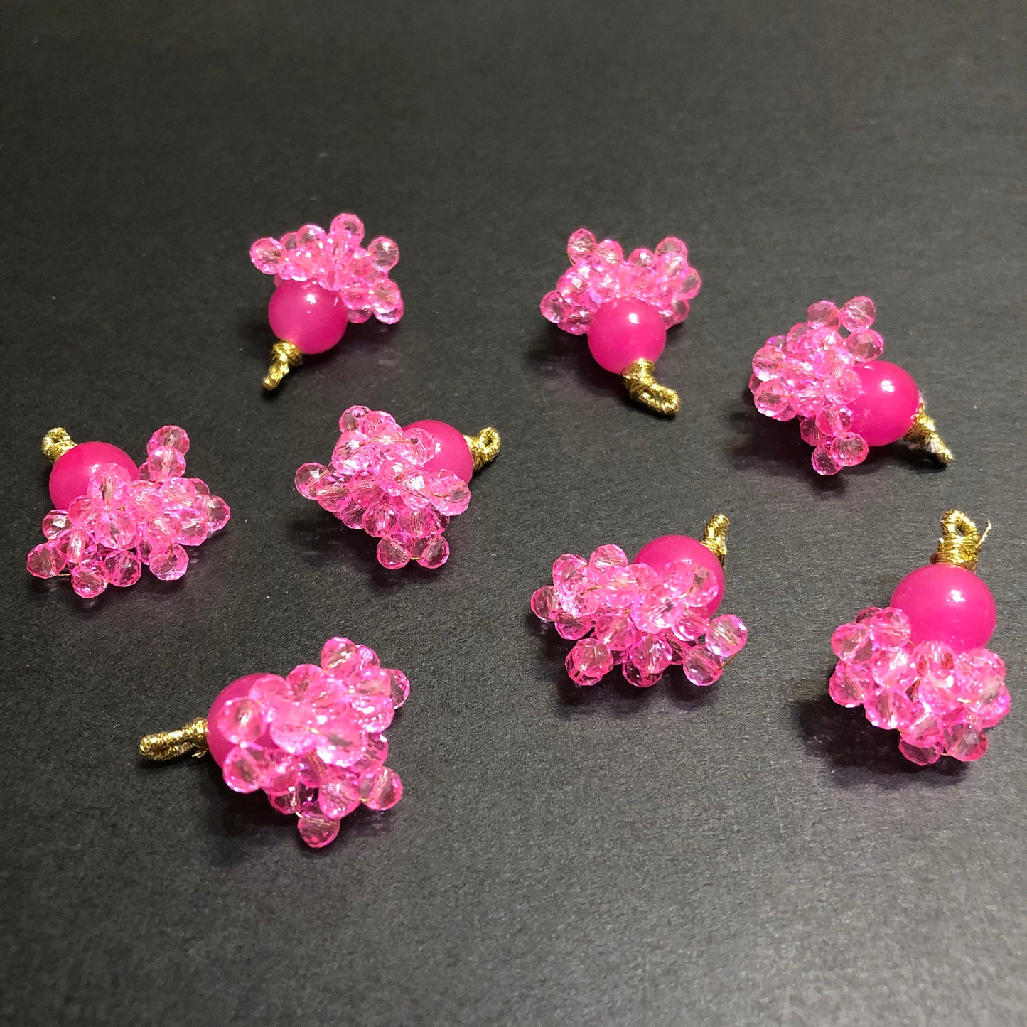 Dangling Barbie Pink Transparent Crystals Golden Tassel