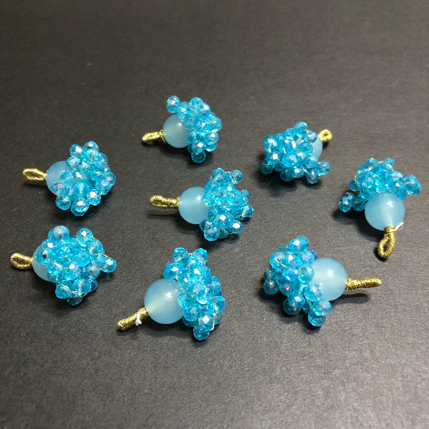 Dangling Light Blue Transparent Crystals Golden Tassel