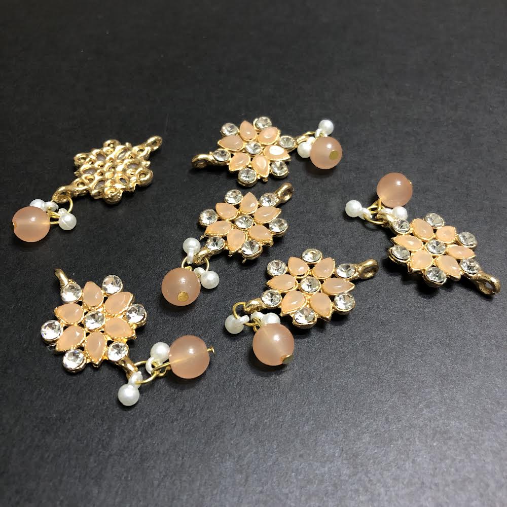 Refined Peach Opulent with Off-White Pearls and Silver Crystals Golden Button