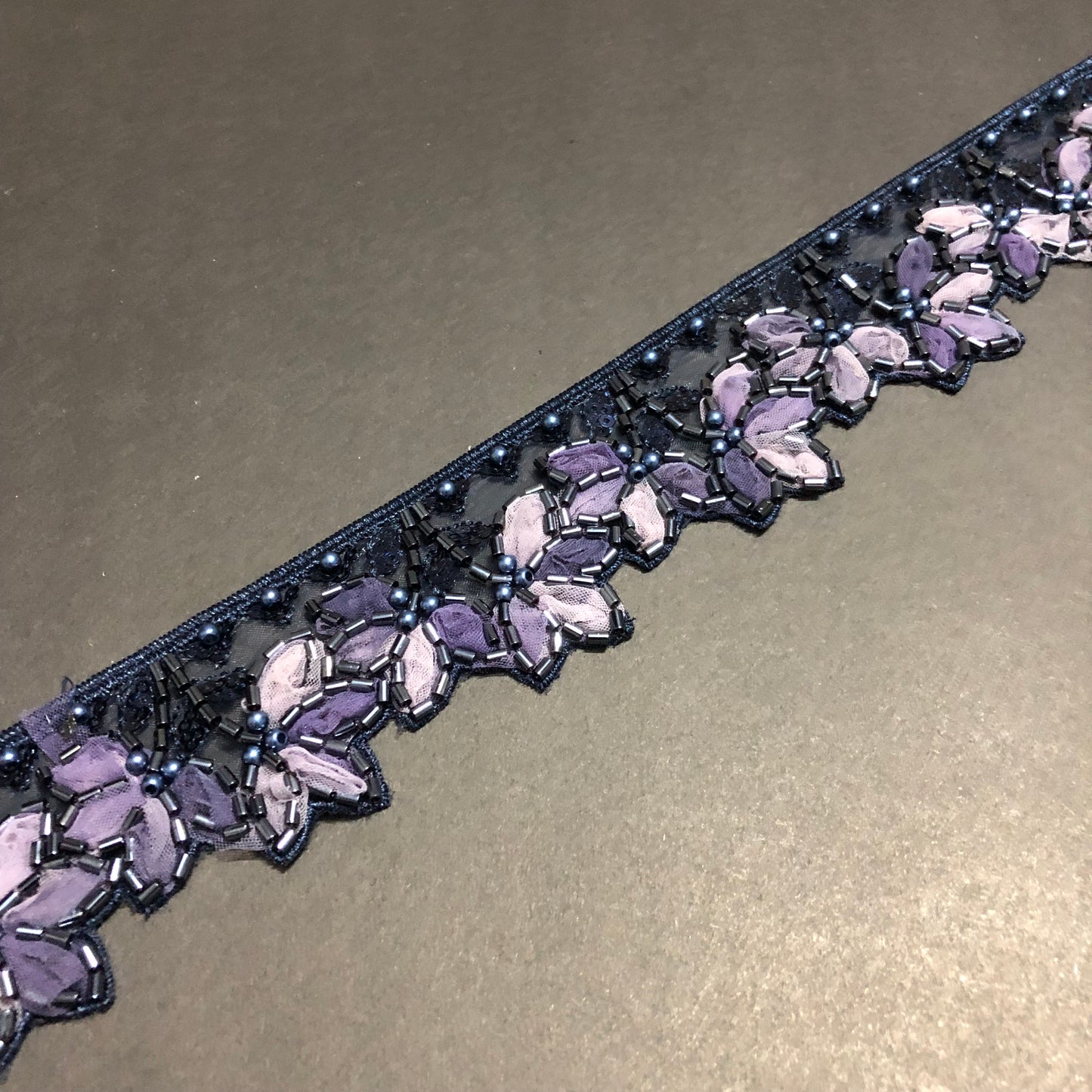 Peony Navy Blue Pearl, Sequence, Cutdana, Light Tea Pink, Lilac, and Purple Net