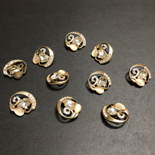 Cyclone Charms Silver Crystals with Beige Marble and Silver Stone Golden Buttons