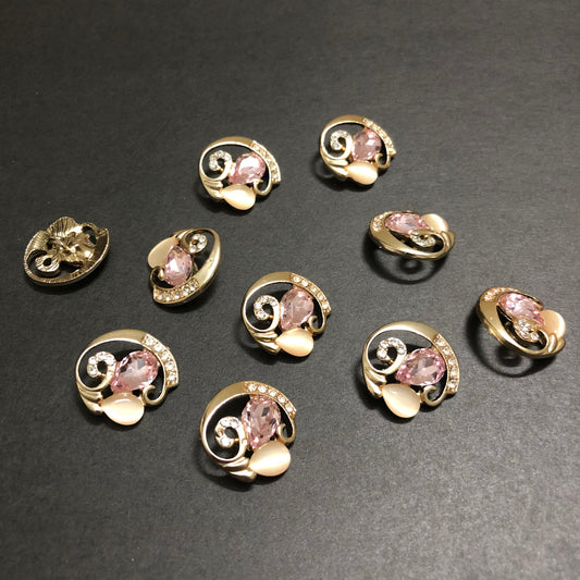 Cyclone Charms Silver Crystals with Beige Marble and Light Pink Stone Golden Buttons