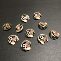 Cyclone Charms Silver Crystals with Beige Marble and Light Pink Stone Golden Buttons