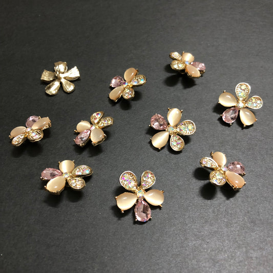Petal Whirls Multi-Colour Crystals with Beige Marbles and Light Pink Stone Golden Buttons