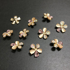 Petal Whirls Multi-Colour Crystals with Beige Marbles and Light Pink Stone Golden Buttons