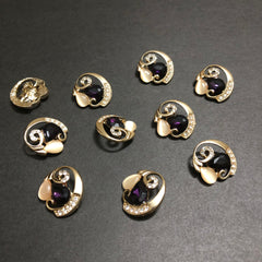 Cyclone Charms Silver Crystals with Beige Marble and Purple Stone Golden Buttons