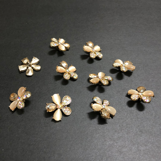 Petal Whirls Multi-Colour Crystals with Beige Marbles and Champagne Stone Golden Buttons