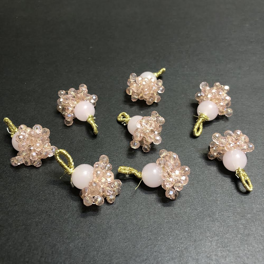 Dangling Peachy Pink Transparent Crystals Golden Tassel