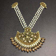 Floral Champagne and Silver Crystals with Tulip Off-white Pearls Neckate Antique Bunch