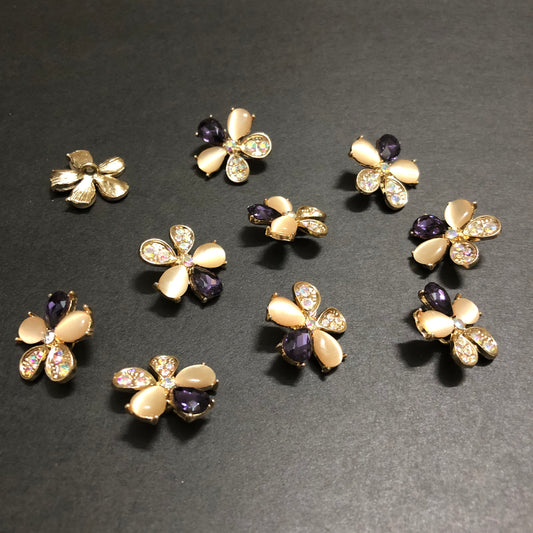 Petal Whirls Multi-Colour Crystals with Beige Marbles and Purple Stone Golden Buttons