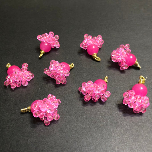 Dangling Barbie Pink Transparent Crystals Golden Tassel