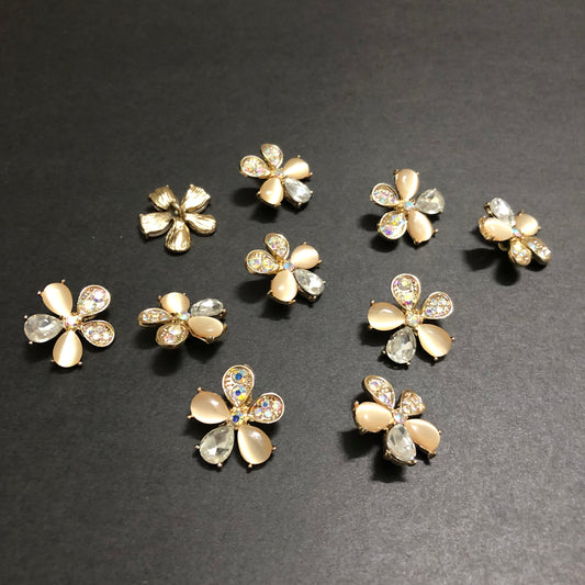 Petal Whirls Multi-Colour Crystals with Beige Marbles and Silver Stone Golden Buttons