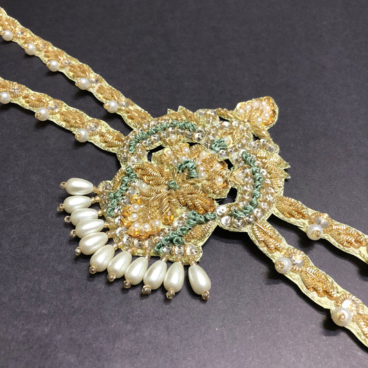 Mint Green Crown with Off-white Pearly Motif Golden Backstripe