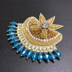 Floral Star Light Blue Beads, Off-white Pearls with Silver Stones Golden Motif