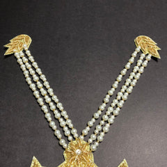 Floral Champagne and Silver Crystals with Tulip Off-white Pearls Neckate Golden Bunch