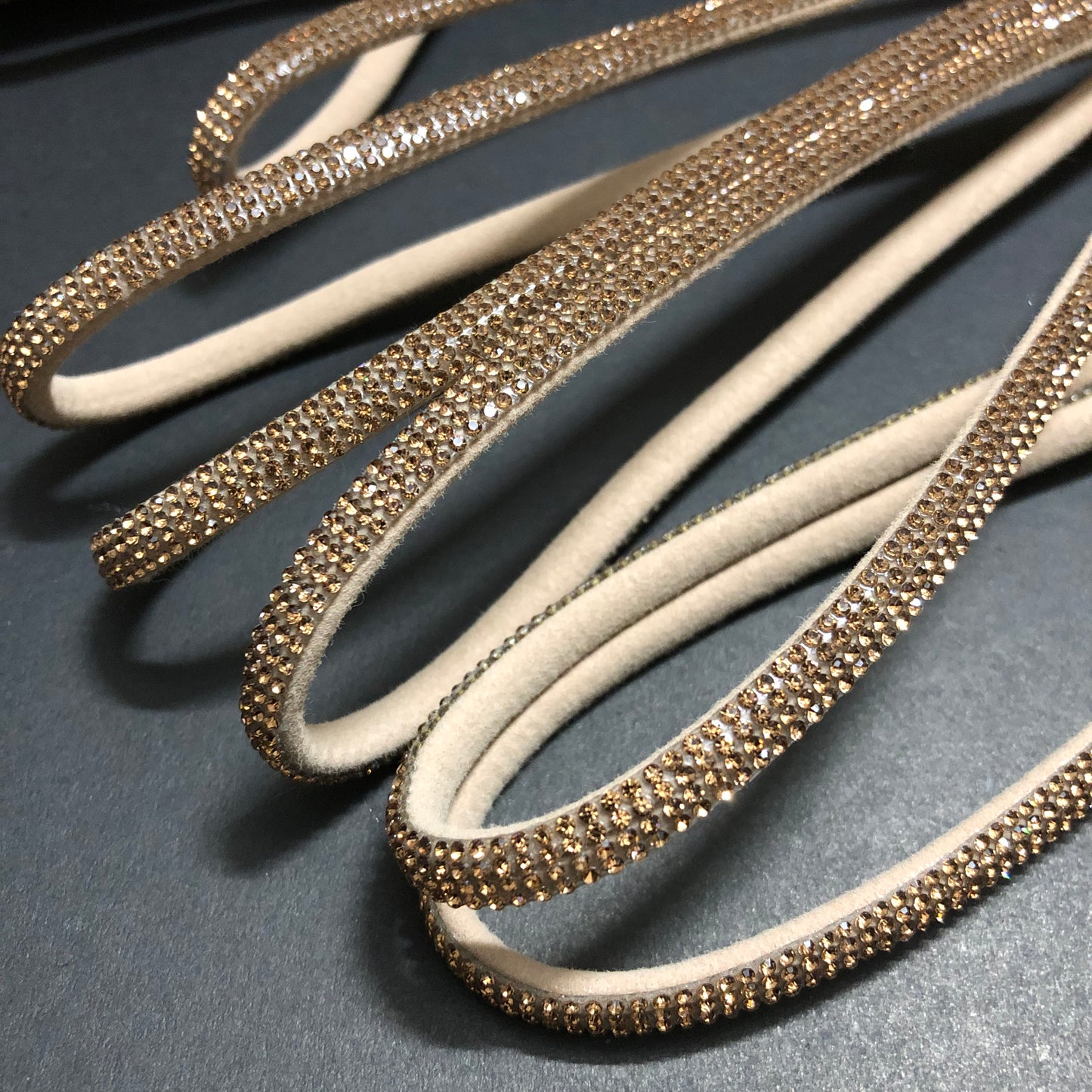 Sparkling Champagne Rhinestones Beige Lace