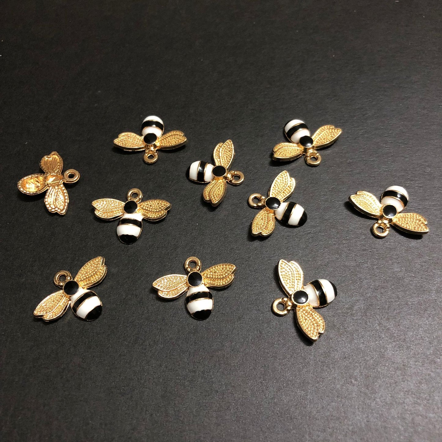 Golden Bee Black and White Aura Charm Button