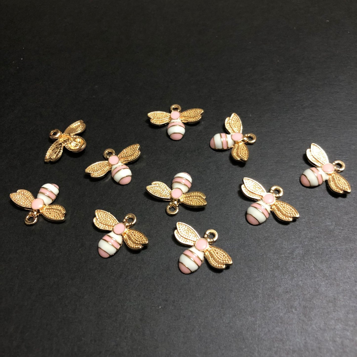 Golden Bee Light Pink and White Aura Charm Button
