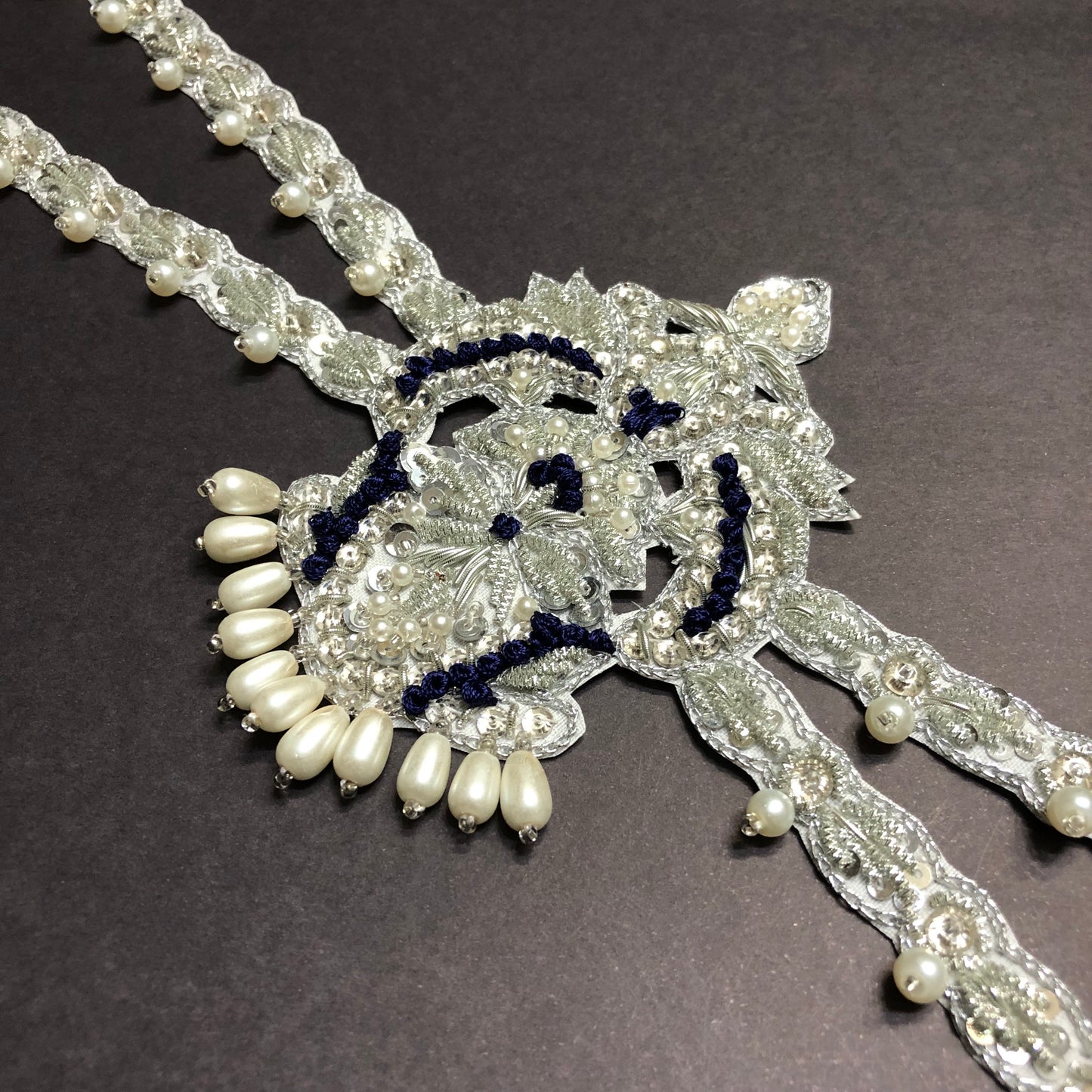 Navy Blue Crown Motif Backstripe