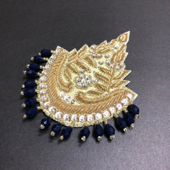 Alluring Navy Blue Beads Golden Motif