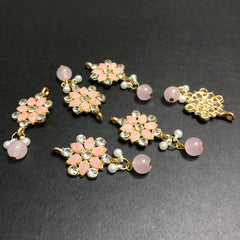 Refined Baby Pink Opulent with Off-White Pearls and Silver Crystals Golden Button