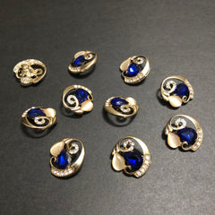 Cyclone Charms Silver Crystals with Beige Marble and Blue Stone Golden Buttons