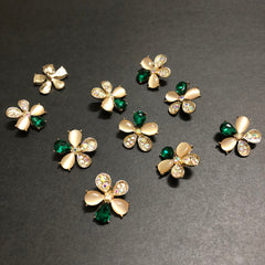 Petal Whirls Multi-Colour Crystals with Beige Marbles and Emerald Green Stone Golden Buttons