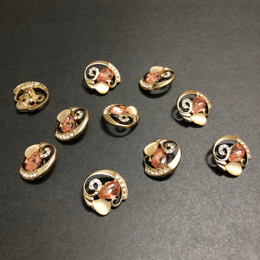 Cyclone Charms Silver Crystals with Beige Marble and Peach Stone Golden Buttons