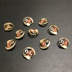 Cyclone Charms Silver Crystals with Beige Marble and Peach Stone Golden Buttons