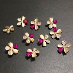 Petal Whirls Multi-Colour Crystals with Beige Marbles and Shocking Pink Stone Golden Buttons