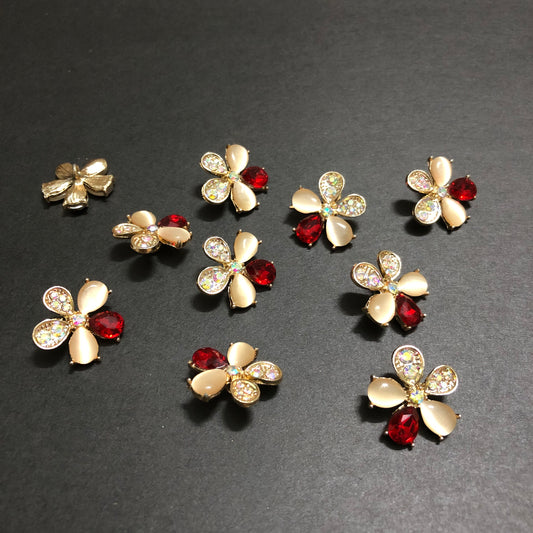 Petal Whirls Multi-Colour Crystals with Beige Marbles and Red Stone Golden Buttons