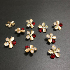 Petal Whirls Multi-Colour Crystals with Beige Marbles and Red Stone Golden Buttons