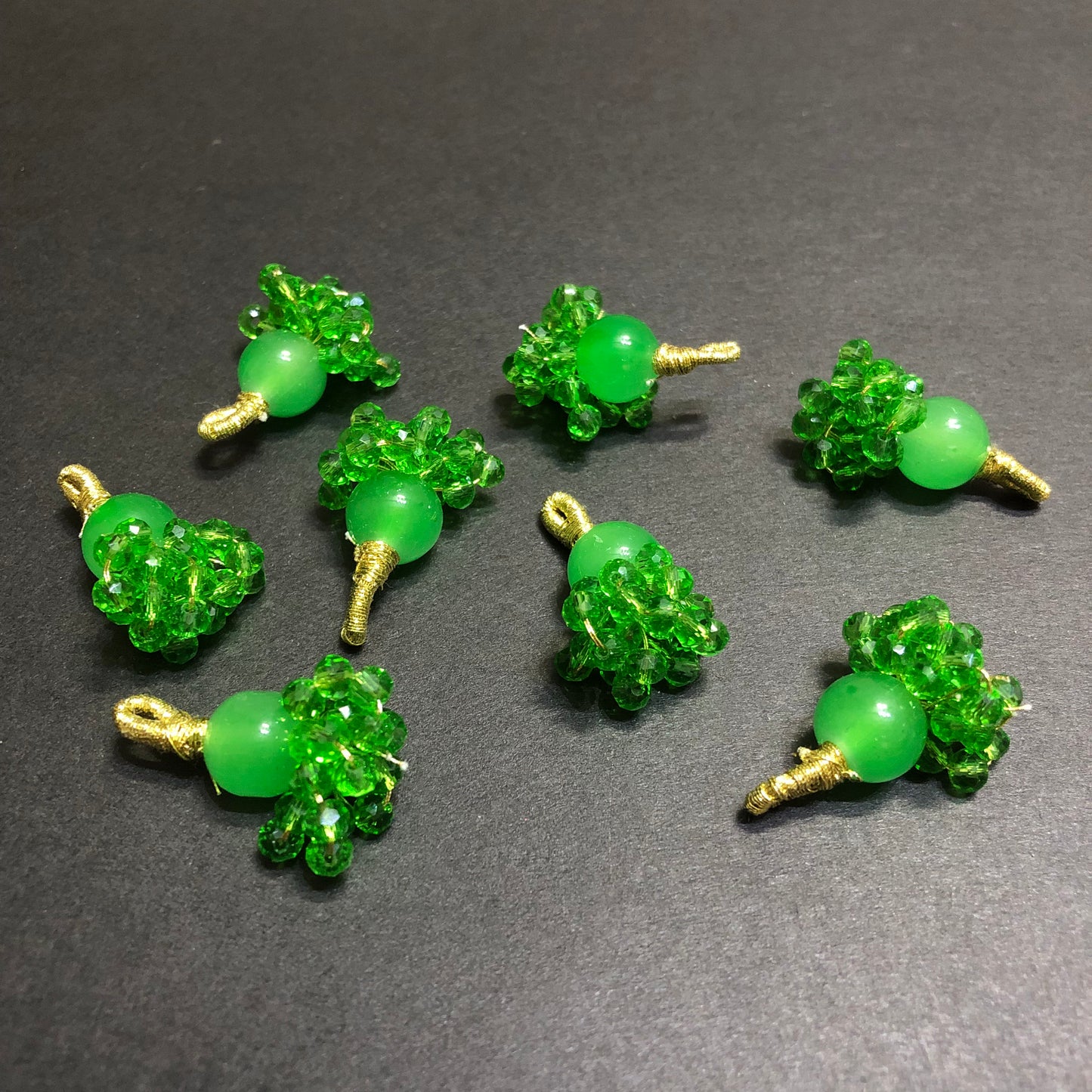 Dangling Parrot Green Transparent Crystals Golden Tassel