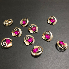 Cyclone Charms Silver Crystals with Beige Marble and Shocking Pink Stone Golden Buttons