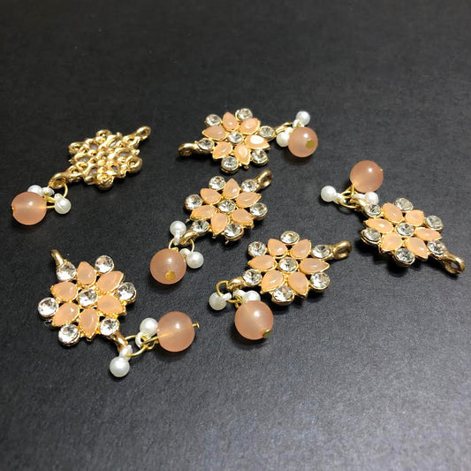 Refined Peach Opulent with Off-White Pearls and Silver Crystals Golden Button