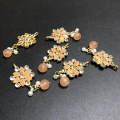 Refined Peach Opulent with Off-White Pearls and Silver Crystals Golden Button
