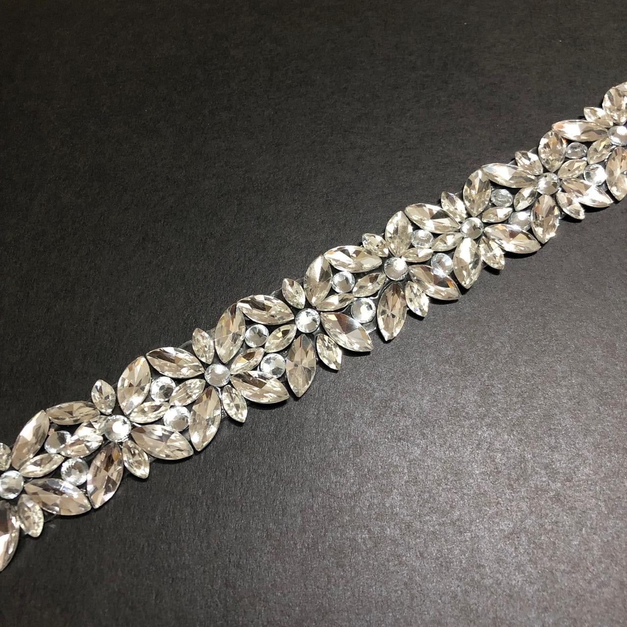 Adhesive Silver Crystals Stick-on Lace