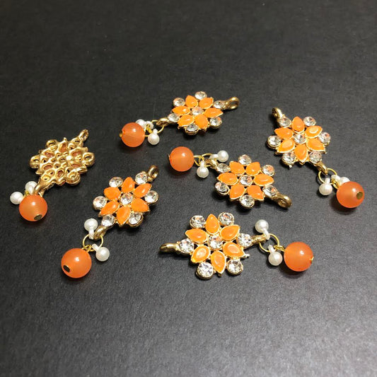 Refined Orange Opulent with Off-White Pearls and Silver Crystals Golden Button