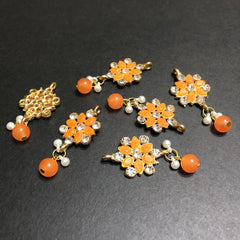Refined Orange Opulent with Off-White Pearls and Silver Crystals Golden Button