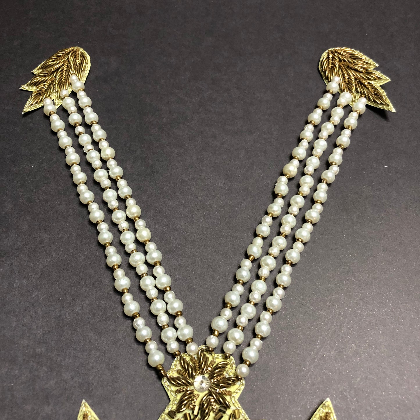 Floral Champagne and Silver Crystals with Tulip Off-white Pearls Neckate Antique Bunch