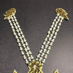 Floral Champagne and Silver Crystals with Tulip Off-white Pearls Neckate Antique Bunch