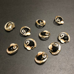 Cyclone Charms Silver Crystals with Beige Marble and Black Stone Golden Buttons