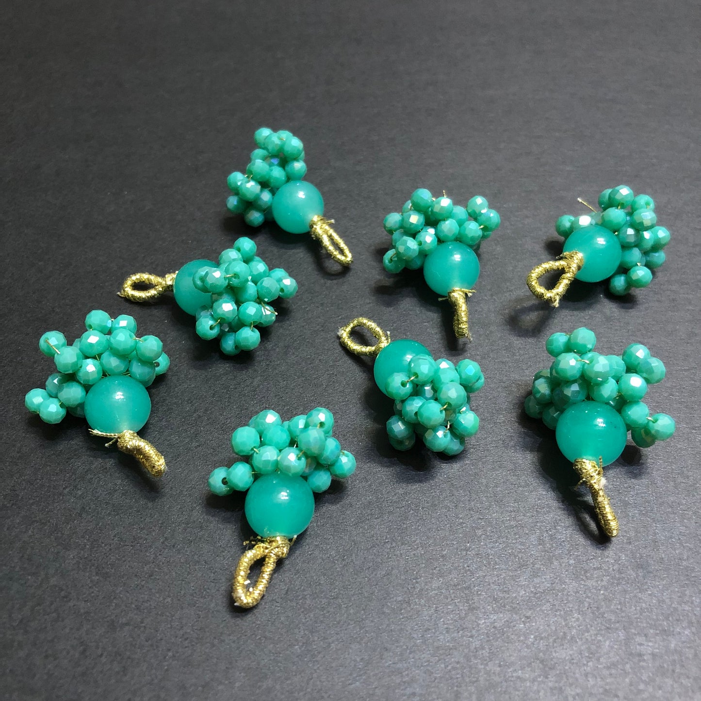 Dangling Dark Sea Green Opaque Crystals Golden Tassel