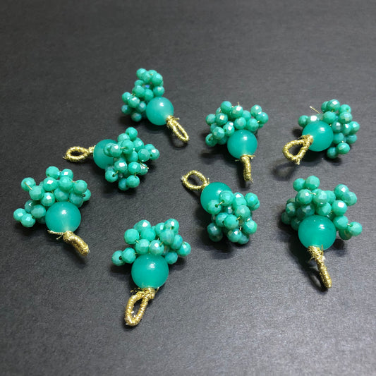 Dangling Dark Sea Green Opaque Crystals Golden Tassel